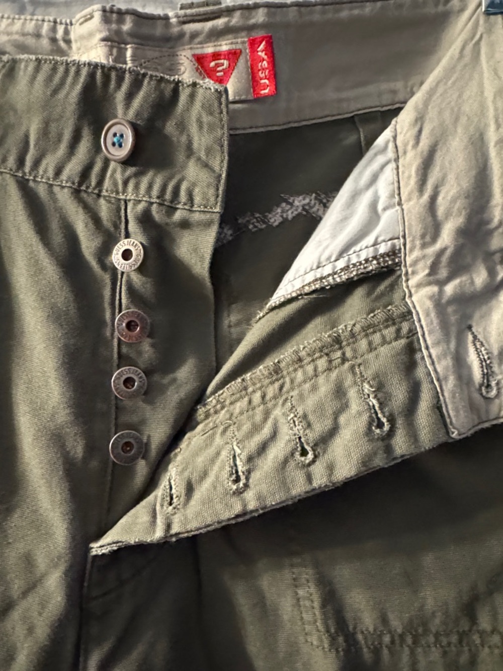 Guess 90’s Y2K Men's Olive Green Button-Fly Destressed Chinos - Picture 4 of 14